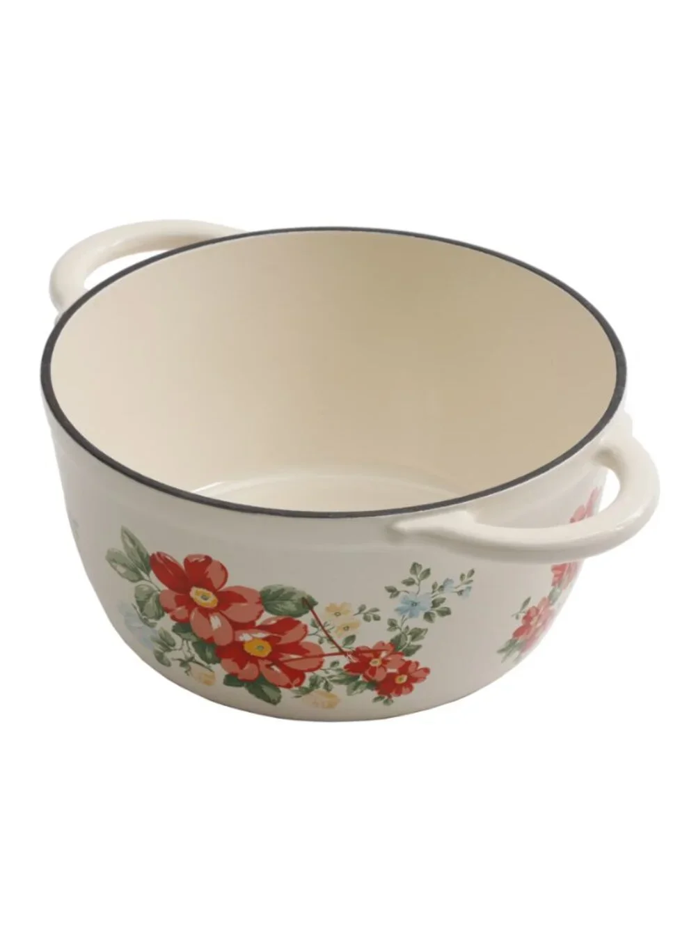 The Pioneer Woman White 3 Qt Vintage Floral Enameled Cast Iron Lid Dutch Oven